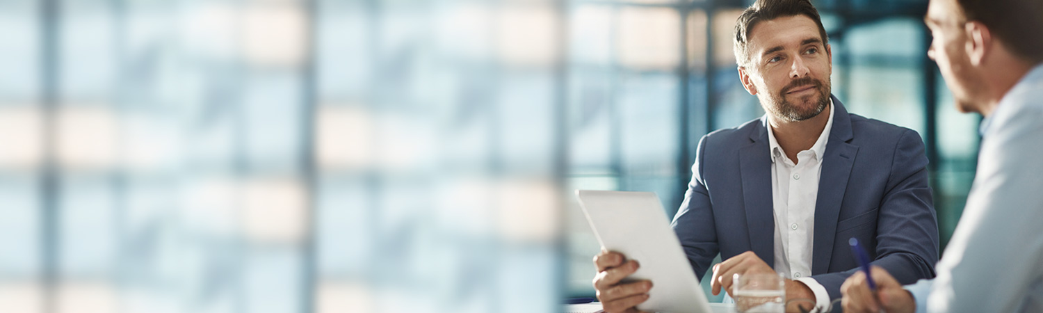 tablet, teamwork and business people in meeting in office workplace. collaboration, digital technology and men or workers with touchscreen planning sales, analysis or strategy in company